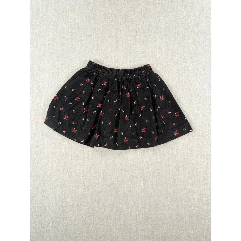 Baby Gap Toddler Girls Black Corduroy Ditsy Floral Pleated Skirt Size 3T